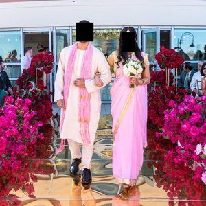 Pink pre-pleated and pre-stitched, ready-made saree